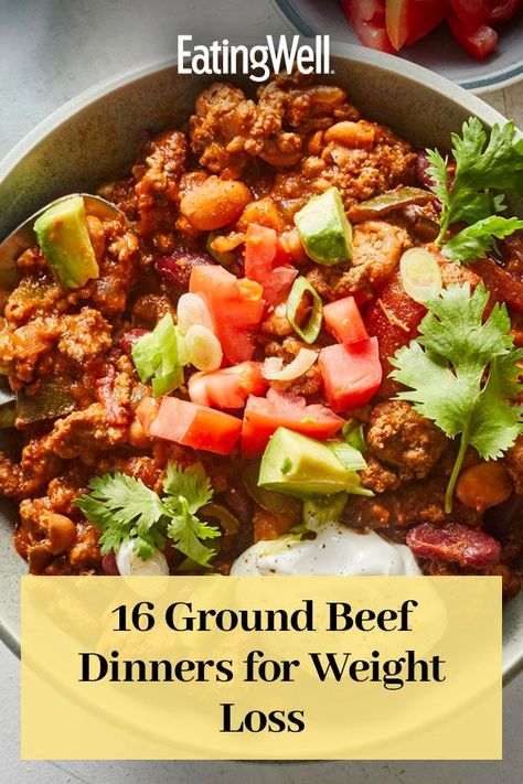 Light Meals With Ground Beef, Healthy Ground Beef Bowl Recipes, Low Calorie Beef Meals, Low Cal Family Dinner, Low Calorie Ground Beef Recipes Healthy, Low Cal Hamburger Recipes, Light Ground Beef Recipes Healthy, High Fiber Chili Recipe, High Fiber Ground Beef Recipes