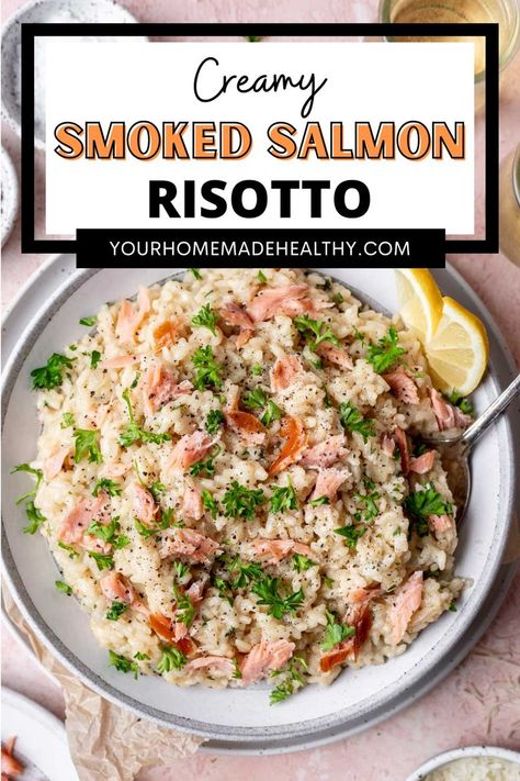 Smoked Salmon And Rice Recipes, Smoked Salmon And Rice, Smoked Salmon Dinner Ideas, Smoked Salmon Recipes Dinners, Smoked Salmon Risotto, Salmon Risotto, Fish Friday, Cheesy Rice, Salmon And Broccoli