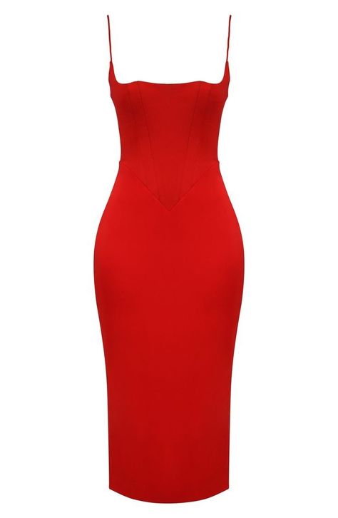 Red Date Night Dress, F1 Clothes, Ideal Aesthetic, Outfits Concert, Red Bandage Dress, Red Slip Dress, Performance Outfits, Corset Midi Dress, Red Corset