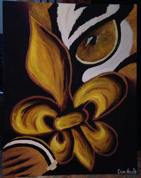 LSU  Saints Lsu Painting, Lsu Paintings On Canvas, Lsu Artwork, Lsu Signs Wood, Lsu Wood Art, Lsu Tigers Art, Saints Paintings New Orleans, Lsu Tigers Football, Lsu Football