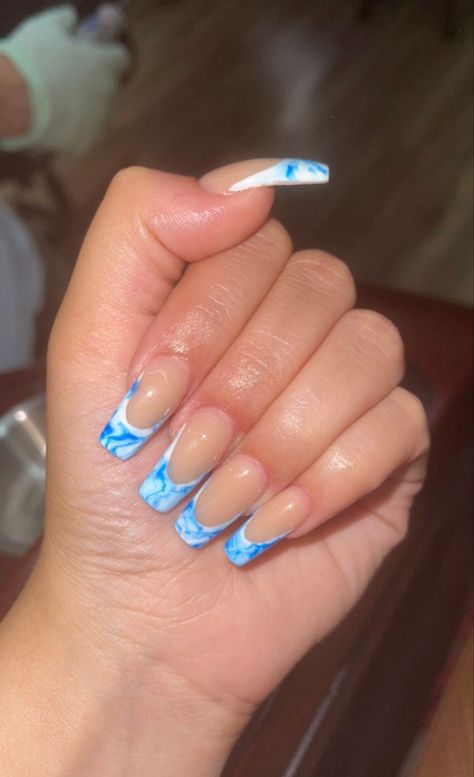 Tie Dye French Tip Nails, Nails Tie Dye, Tye Dye Nails, Tie Dye Nails, Nails Blue, Blue Nail Designs, Birthday Nails, French Tip Nails, Matte Nails