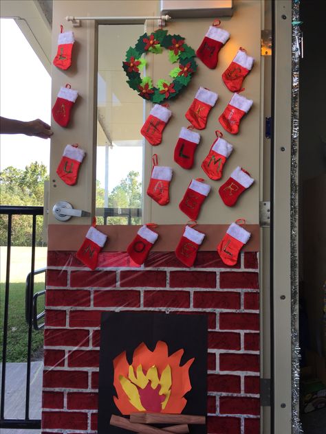 Holiday classroom door Chimney Classroom Door, Chimney Classroom Decoration, Chimney Door Decoration, Fireplace Classroom Door, Holiday Classroom Doors, Idea For School, Door Decorations Classroom Christmas, Christmas Door Decorating Contest, Christmas Classroom Door