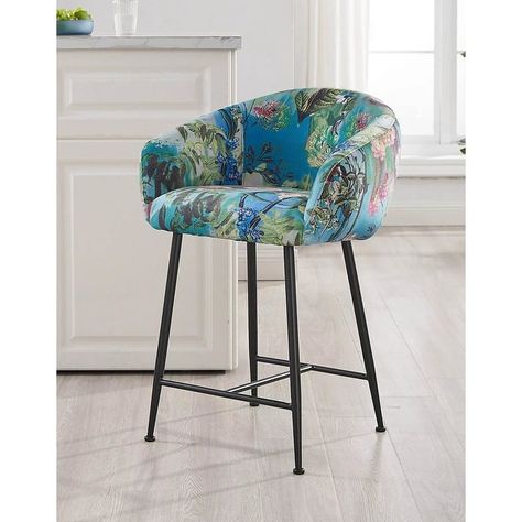 Modrest Roxann Modern Counter Stool in Funky Velvet - On Sale - Bed Bath & Beyond - 36984216 Funky Bar Stools, Colorful Bar Stools, Gold Bar Stools, Fabric Bar Stool, Bar Setting, Modern Counter Stools, 30 Bar Stools, Velvet Bed, Funky Furniture