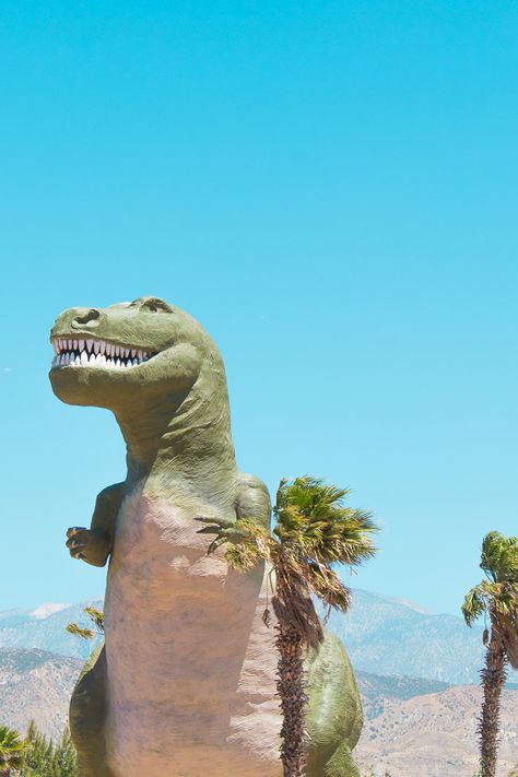 Dinosaur Photography, Palm Springs Travel, Cabazon Dinosaurs, Palm Springs Hotels, Fallout New Vegas, Dinosaur Funny, Tourist Trap, Spring Trip, Roadside Attractions