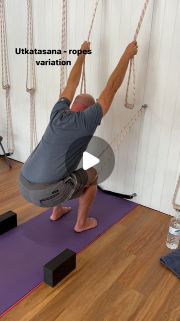 Iyengar Yoga & Classical Pilates Sunshine Coast on Instagram: "Utkatasana demonstrated here by my regular private client Tim. This variation using the ropes creates some traction behind the knee and basically burns the quads like mad 🔥🤣

#utkatasana 
#yogakurunta 
#iyengaryoga 
#iyengaryogawarana 
#iyengaryogaaustralia" Yoga Rope, Classical Pilates, Yoga Iyengar, Iyengar Yoga, Sunshine Coast, Home Gym, Pilates, The Knee, Yoga