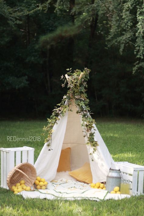 Easter Tent Photoshoot, Lake Mini Session Ideas, Tent Photoshoot Ideas, Teepee Photo Shoot Mini Sessions, Summer Session Ideas, Lemonade Stand Mini Session, Spring Session Photography, Wildflower Mini Session, Easter Set Up Photography