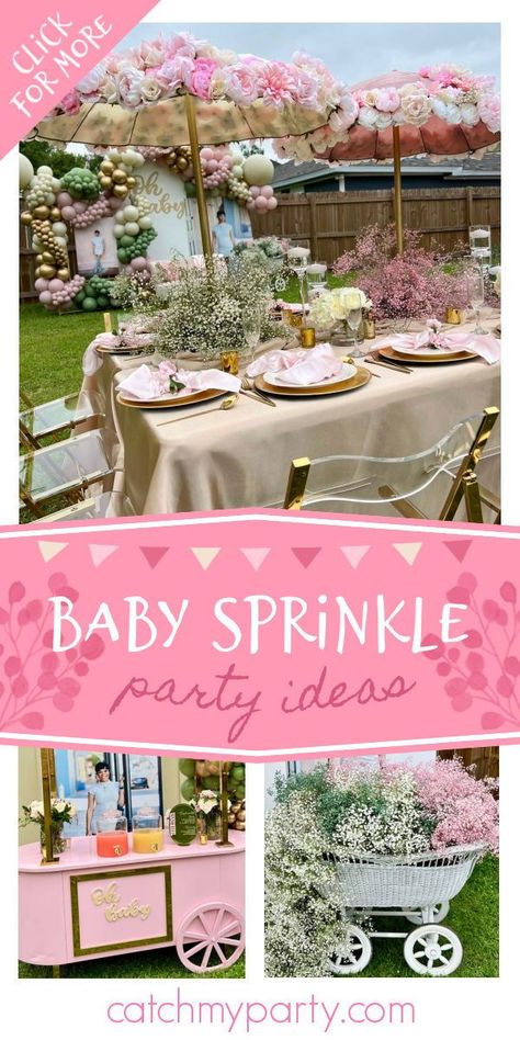 Feast your eyes on this beautiful baby sprinkle! Love the table settings! See more parties and share yours at CatchMyParty.com Baby Sprinkle Ideas Girl, Sprinkle Ideas, Baby Shower Party Planning, Sprinkle Shower, Sprinkle Party, Garden Cakes, Rustic Party, Table Party