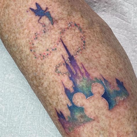 Disney Watercolor Tattoo, Disney Castle Tattoo, Ariel Tattoo, Mickey Tattoo, Disney Watercolor, Castle Tattoo, Disney Tattoo, Art Attack, Disney Castle