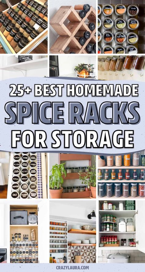 Want to finally get that messy spice drawer under control?! Check out the best spice rack ideas and organization tutorials to get started! #DIY #SpiceRack #HomeDecor Kitchen Design Spice Rack, Pantry Spice Storage, Spice Rack Organization Cabinets, Ideas For Spices Storage, Diy Wall Mount Spice Rack, Diy Spice Cabinet Organization, Storage For Spices Kitchen Organization, How To Make A Spice Rack Diy, Seasonings Storage Ideas