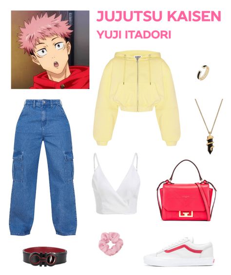 Anime Style Clothes Inspired Outfits, Yuji Itadori Outfit, Sukuna Inspired Outfit, Jujutsu Kaisen Inspired Outfits, Anime Outfit Ideas Casual, Gojo Inspired Outfit, Yuji Outfit, Jjk Inspired Outfits, Anime Fashion Outfits Inspiration