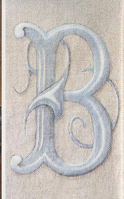 Pretty Lettering, Painted Monogram, French Bleu, Hand Painted Monogram, Blue Stuff, Beautiful Letters, Monogram Painting, Monogrammed Linens, The Letter B