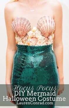 Lauren Conrad's DIY Mermaid Halloween Costume {easy to make and so cute} Halloween Costume Easy, Diy Karneval, Mermaid Halloween Costume, Diy Halloween Costume Ideas, Mermaid Halloween Costumes, Diy Mermaid, Halloween Decor Diy, Mermaid Halloween, Diy Kostüm