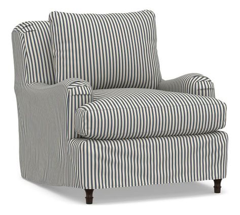 Carlisle Slipcovered Armchair - Print and Pattern | Pottery Barn Washable Slipcovers, Armchair Slipcover, Deep Seat Cushions, Furniture Slipcovers, Swivel Armchair, Black Bedding, Upholstered Arm Chair, Free Interior Design, Slipcovers For Chairs