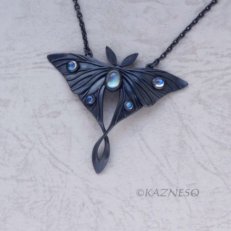 Bug Jewelry, Moon Moth, Moonstone Pendant Necklace, Silver Pearl Earrings, Luna Moth, Blue Moonstone, Butterfly Jewelry, Moonstone Pendant, Oxidized Silver