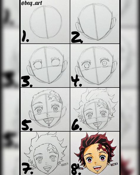 Beq on Instagram: “How to draw Tanjiro 👀 What’s up everyone, here’s my latest Tutorial of Tanjiro. You can also watch the video Tutorial of this on my YouTube…” Anime Tanjiro, Anime Drawings For Beginners, Anime Face Drawing, Manga Drawing Tutorials, Anime Drawing Books, Anime Face, Drawings Tutorials, Drawing Ideas Creative, Draw Anime