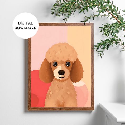 Poodle Nursery, Poodle Painting Acrylic, Vintage Poodle Illustration, Puppy Nursery Decor, Brown Poodle, Puppy Wall Art Nursery, Puppy Wall Art, Puppy Nursery, Room Brown