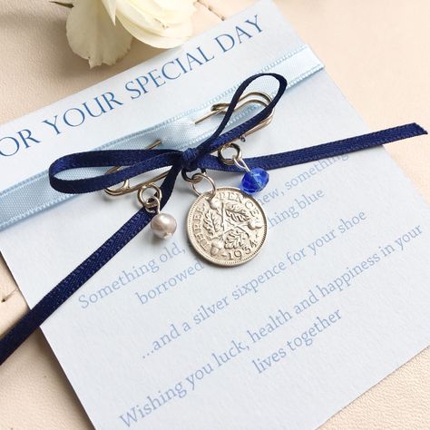 Something Old, New, Borrowed & Blue Wedding Charm, Lucky Sixpence, Bridal Gift, Garter Charm, Wedding Day, Bridal Shower, Bouquet Charm Something Old New Borrowed And Blue, Lace Wedding Boots, Bridal Shower Bouquet, Old New Borrowed Blue, Shower Bouquet, Luxe Business Cards, Wishes For The Bride, Wedding Renewal, Wedding Charm