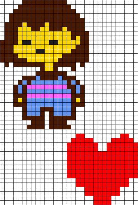 Undertale Human Perler Bead Pattern / Bead Sprite                                                                                                                                                                                 More Undertale Cross Stitch Pattern, Undertale Kandi Pattern, Undertale Crochet Pattern, Undertale Cross Stitch, Undertale Perler Beads, Undertale Sprites, Undertale Pixel Art, Weighted Blanket Diy, Stitch Games