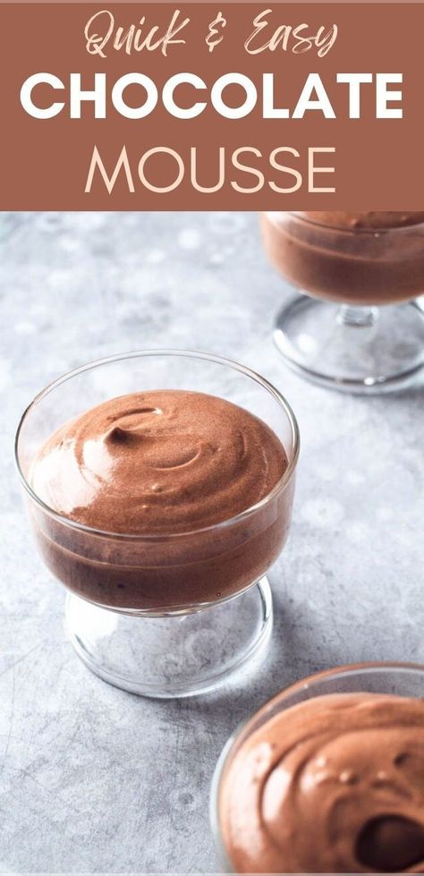 To make this super easy chocolate mousse, all you need is boxed pudding, milk, and heavy cream. If you want it more chocolatey, add cocoa powder. It's so quick that it can be done in just 10 minutes. It's great for one, two, or a crowd. Serve it in a glass, cup, or even as a mini dessert. Get the recipe at yourbetterkitchen.com. Mousse Dessert Recipes, Chickpea Water, Chocolate Mousse Desserts, Homemade Chocolate Pudding, Easy Chocolate Mousse, Vegan Chocolate Mousse, Fluffy Light, Easy Dessert Recipes Quick, Homemade Pudding