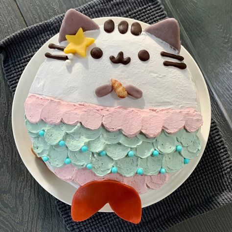 Mermaid Cat Cake, Mercat Cake, Pusheen Mermaid, Cat Mermaid, Mermaid Birthday Cakes, Mermaid Cat, Twins Birthday, Ocean Party, Mermaid Cakes