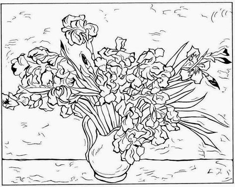 Pintores famosos: Van Gogh para niños. Vídeos, dibujos para colorear, canciones, ideas para carnaval... Famous Art Coloring, Van Gogh Coloring, Van Gogh Still Life, Van Gogh Drawings, Van Gogh Irises, Art Coloring Pages, Frantic Stamper, Arte Van Gogh, Van Gogh Museum