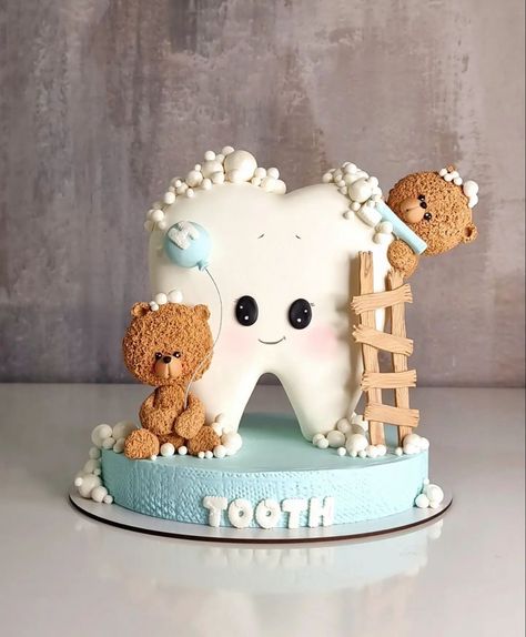 Baby Cake Design, Balloon Baby Shower Centerpieces, Baby Shower Cake Designs, Half Birthday Cakes, Tooth Cake, Baby Boy Birthday Cake, Fondant Cake Designs, Cupcake Cake Designs