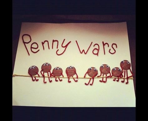 Penny wars graphic Penny Wars, Camping Girl, Pta Ideas, School Fundraising, Pta School, Fundraiser Ideas, Money Collection, Relay For Life, School Bulletin Boards