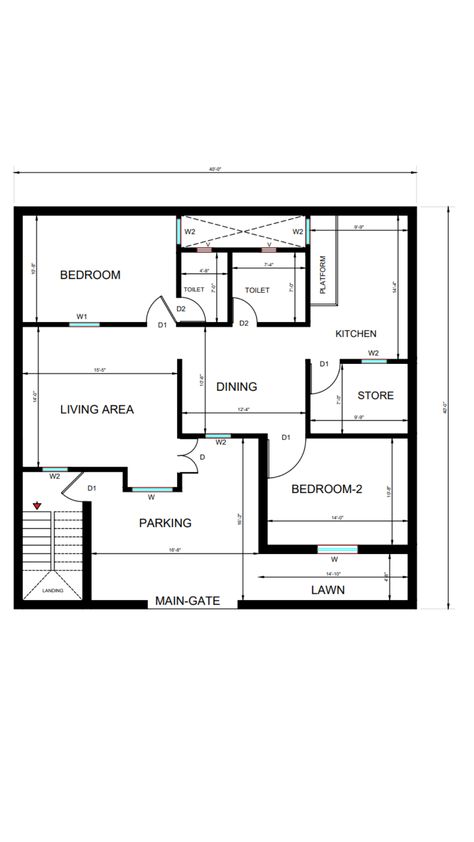 40x40 House Plans, Interior Sketch, House Plan, Planting, Bungalow, House Plans, Lawn, How To Plan, Architecture