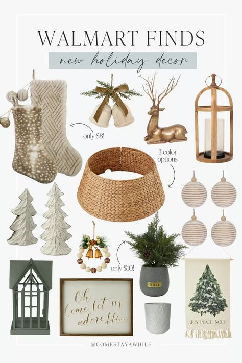 The cutest new holiday decor just launched from Walmart! Affordable, stylish Christmas decor for your home! I love it all! 🎄 Come stay awhile, Amanda Vernaci, Walmart holiday decor, aesthetic Christmas finds, Walmart home finds. Follow Comestayawhile for authentic, realistic DIY from a self taught mom working hard to upgrade her neutral modern farmhouse home on a budget. Follow Amandalovesamazon for all the best deals on neutral home decor, trending fashion finds & budget friendly beauty items. Farmhouse Neutral Christmas Decor, Christmas Decor Ideas Amazon, Christmas Decor Ideas Neutral Colors, Cozy Neutral Christmas Decor, Neutral Farmhouse Christmas Decor, Walmart Christmas Decor 2024, Green And Neutral Christmas Decor, Rustic Neutral Christmas Decor, Neutral Christmas Decor Living Room