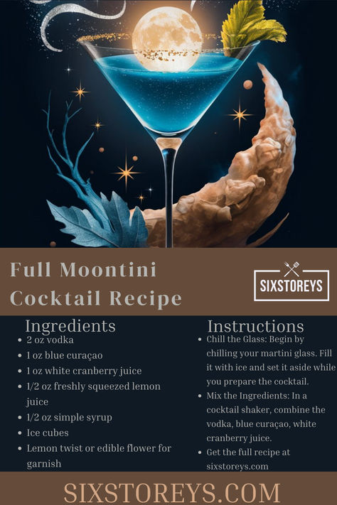 Full Moontini Cocktail Recipe Full Moon Cocktail, White Cranberry Juice, Coctails Recipes, Refreshing Cocktail, Unique Cocktails, Blue Curacao, Refreshing Cocktails, Cranberry Juice, How To Squeeze Lemons