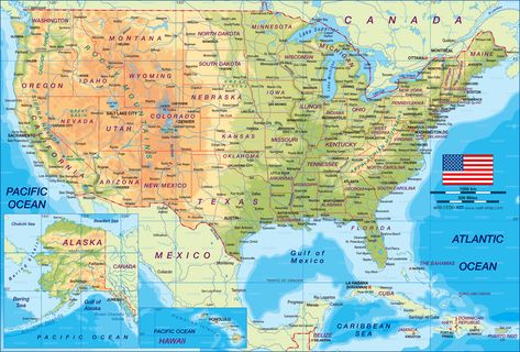 Map of USA physically - Map in the Atlas of the World - World Atlas America Flag Wallpaper, Physical Map, Alaska Usa, Sioux City, United States Map, Usa Soccer, Printable Maps, Chicago City, Usa Map