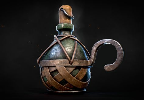 ArtStation - Medieval Bottle Medieval Wine Bottle, Fantasy Wine Bottle, Medieval Tavern, Prince Design, Modeling Reference, Dnd Items, 3d Concept, 3d Object, Water Bottle Design