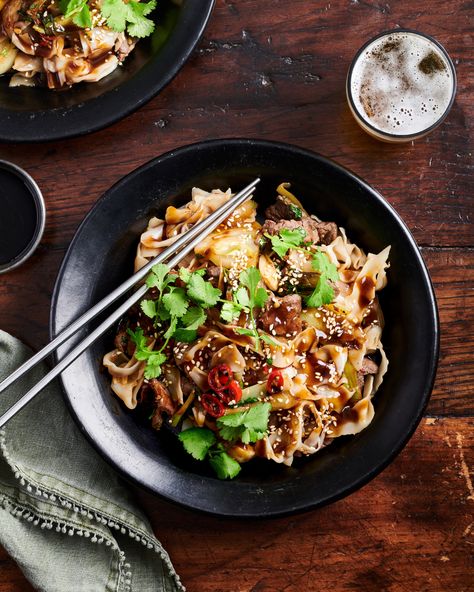 These freshly made Chinese-style hand-pulled noodles are served with spicy stir-fried cumin lamb and fresh coriander. Cumin Beef, Biang Biang Noodles, Dish Magazine, Lamb Marinade, Cumin Lamb, Lamb Dishes, Asian Foods, Asian Flavors, Lamb Recipes