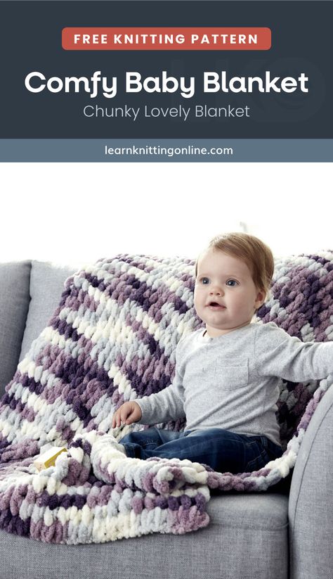 Keep your baby warm with this Comfy Knitted Baby Blanket. This lovely piece is chunky and cozy perfect for the chilly season. It makes for a lovely baby shower gift idea too. The pattern is easy, ideal for beginner knitters to work on. | More free knitting patterns and tutorials at learnknittingonline.com Soft Gifts, Baby Blanket Knitting Pattern Easy, Learn Knitting, Winter Knitting Patterns, Knit Baby Blanket Pattern Free, Easy Knit Baby Blanket, Fall Knitting Patterns, Chunky Crochet Blanket Pattern, Free Baby Blanket Patterns