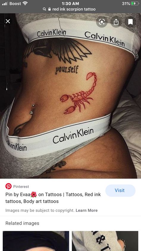 Side Stomach Tattoos, Scorpion Tattoo, Writing Tattoos, Tattoos For Black Skin, Red Ink Tattoos, Dope Tattoos For Women, Stomach Tattoos, Stylist Tattoos, Dope Tattoos