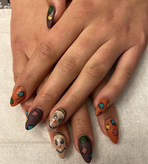 Scarecrow Nails Designs, Funky Fall Nails, November Nail Art, Scarecrow Nails, Scarecrows Nails, November Nail, Nail Business, Thanksgiving Nail, Fall Scarecrows