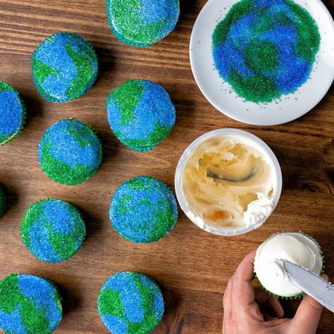 Earth Day Cupcakes | Ready Set Eat Mexican Pizzas, Mexican Pizza Recipe, White Food Coloring, Ready Set Eat, Green Cupcakes, Homemade Eggnog, Leftover Pumpkin, Mexican Pizza, Eggnog Recipe