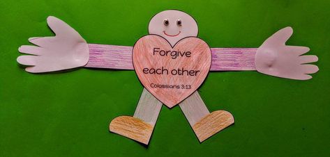 Forgive one another Bible craft - Free template included. The unforgiving servant parable craft for kids. Preschool Forgiveness Craft, Craft On Forgiveness, Forgiveness Sunday School Craft, The Unforgiving Servant Craft, Parable Of The Unforgiving Servant Craft, Jesus Forgives Craft, Unforgiving Servant Craft For Kids, The Lost Son Craft, Forgiveness Activities For Kids