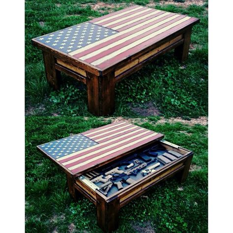 American flag coffee table/ hidden gun case Coffee Table Plans, Cabinet Plans, Survival Bag, Safe Room, Home Defense, Diy Coffee Table, Diy Coffee, Pallet Wood, Coffee Table With Storage