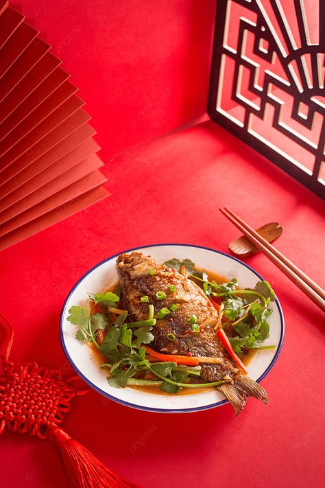 Chinese New Year Dining Gourmet Home Cooking Red Braised Fish Every Year Fish Photographs Background Braised Fish, Chinese New Year Dishes, Cny 2024, Class Board, Chinese New Year Food, Restaurant Designs, Medium Recipe, Food Chinese, Chinese Background