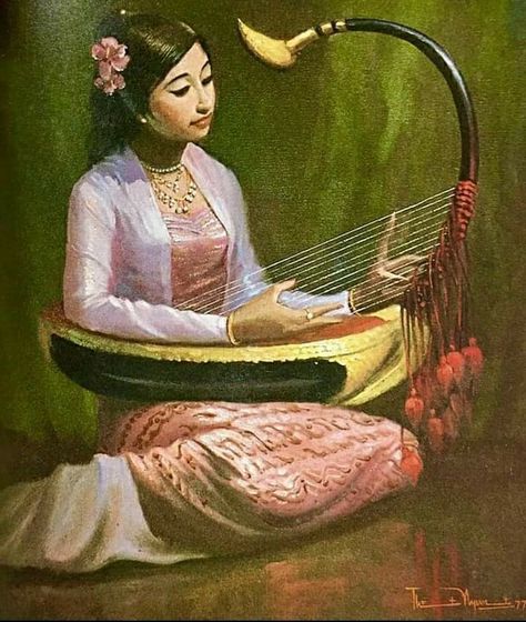 Myanmar Harp, Myanmar Cartoon, Myanmar Tattoo, Burmese Culture, Vintage Myanmar, Burmese Art, Myanmar Art, Illustration Art Design, Min Min