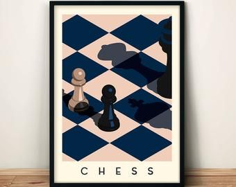 Chess wall decor | Etsy Chess Painting, Bar Room Decor, Chess Art, Game Room Decor, Art And Illustration, Home Wall Art, Living Room Art, Wall Decor Bedroom, Canvas Poster