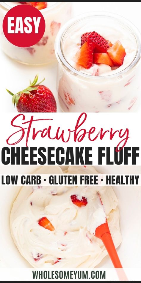 Keto Strawberry Cheesecake Fluff Recipe Strawberry Cheesecake Fluff Recipe, Strawberry Cheesecake Fluff, Keto Cheesecake Fluff, Keto Strawberry Cheesecake, Cheesecake Fluff, Sugar Free Desserts Easy, Sugar Free Cheesecake, Desserts Keto, Fluff Recipe