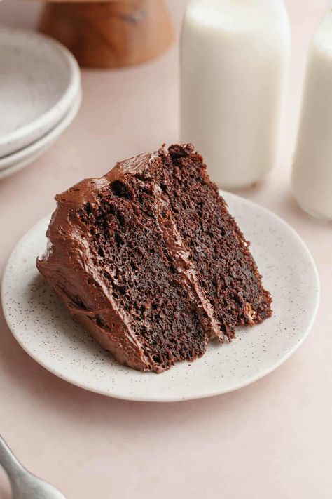 This moist chocolate cake is covered in the fudgiest chocolate sour cream frosting! It uses simple pantry ingredients and takes just 20 minutes to make. This is just like the chocolate cake from the movie Matilda, but you can make it all from scratch! Matilda Chocolate Cake, Almond Flour Chocolate Cake, Fluffy Chocolate Cake, Chocolate Almond Cake, Almond Desserts, Chocolate Cake From Scratch, Healthy Chocolate Cake, Xmas Desserts, Grain Free Desserts