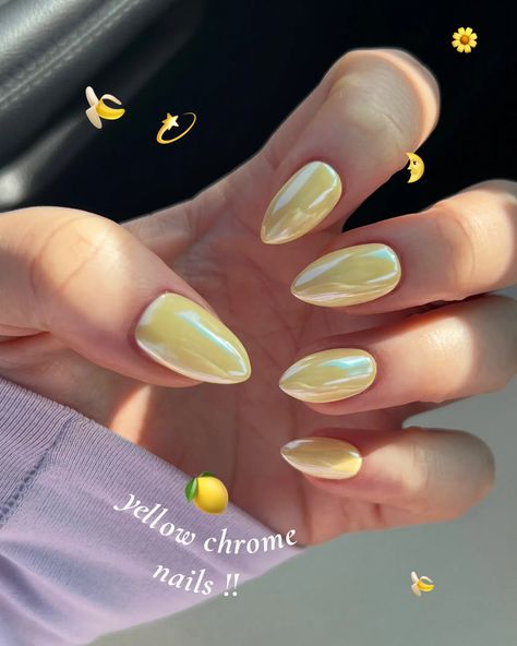 Yellow Chrome Nails | Gallery posted by Bre Sheppard | Lemon8 Yellow Chrome Nails, Yellow Chrome, Dancing Lights, Yellow Nails Design, Yellow Nail, Chrome Nail Art, Nagellack Trends, Chrome Nails Designs, Summery Nails