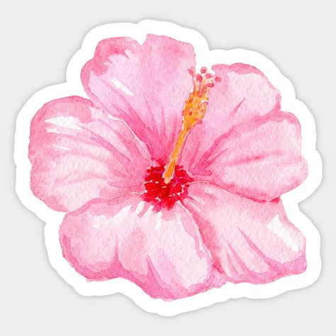 Hibiscus Flower Sticker, Pink Hibiscus Flower, Cards Decoration, Flower Hibiscus, Invitations Design, Happy Stickers, Pink Hibiscus, Summer Scrapbook, Planner Notebook