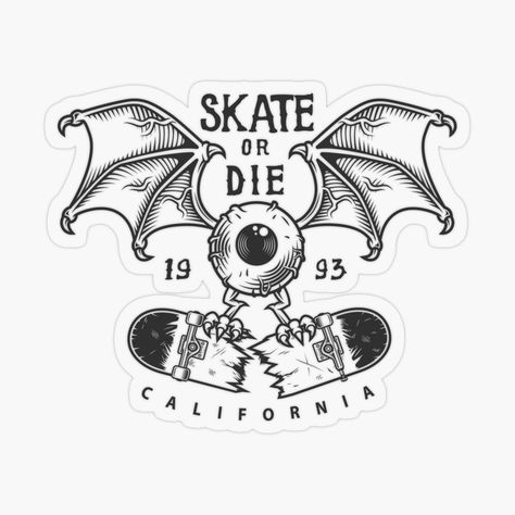 Skate or Die Flying Monster with broken Skateboard California Promote | Redbubble Flying Monster, Broken Skateboard, Skateboard Tattoo, Skate Tattoo, Old School Skateboards, Street Tattoo, Skate And Destroy, Logo Clipart, Old School Tattoo Designs