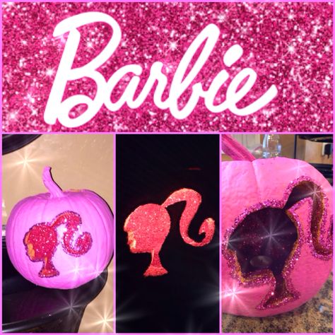 Barbie Pumpkin #barbie #barbiepumpkin #glitter #pink Barbie Pumpkin Painting Ideas, Barbie Painted Pumpkin, Barbie Pumpkin Painting, Barbie Pumpkin Decorating, Barbie Pumpkin, Pumpkin Inspo, Pumpkin Character, Contest Ideas, Halloween Tricks