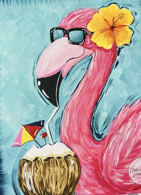 Flamingo Pop Art, Summer Themed Paintings On Canvas, Easy Flamingo Painting, Flamingo Painting Ideas, Canvas Painting Ideas Summer, Secondary Colors Art Design, Secondary Colours Art Ideas, Summer Canvas Painting, Cute Summer Paintings