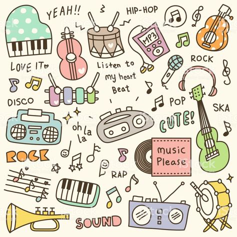 Cute Music Doodles, Doodles Music, Music Doodles, Music Doodle, Cute Music, Instrument Music, 귀여운 음식 그림, Bullet Journal Banner, Cute Easy Doodles